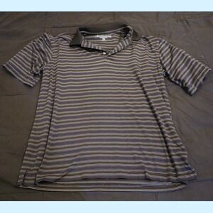 Pebble Beach Performance Mens Striped Golf Polo Shirt Size Large Black Blue